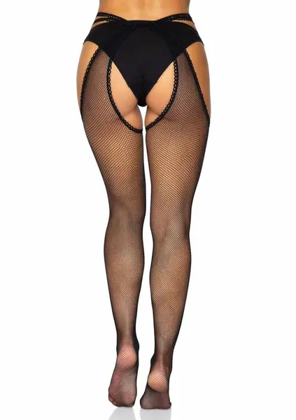 Leg Avenue Ariella Fishnet Suspender Hose Scalloped Design Black