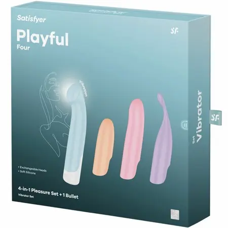 Playful Four комплект вибратор 4 в 1 със сменяеми приставки и мини вибратор