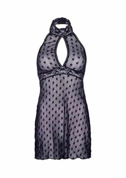 Dreamgirl Lace Trimmed Halter Babydoll Daisy Mesh Keyhole Black M/L