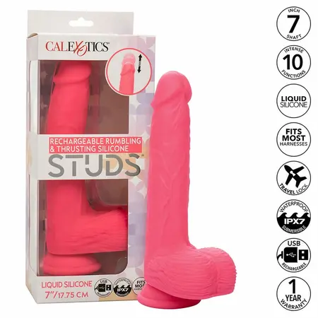 CalExotics Studs Pink Silicone Vibrator 10-Mode Thrusting 17.75cm