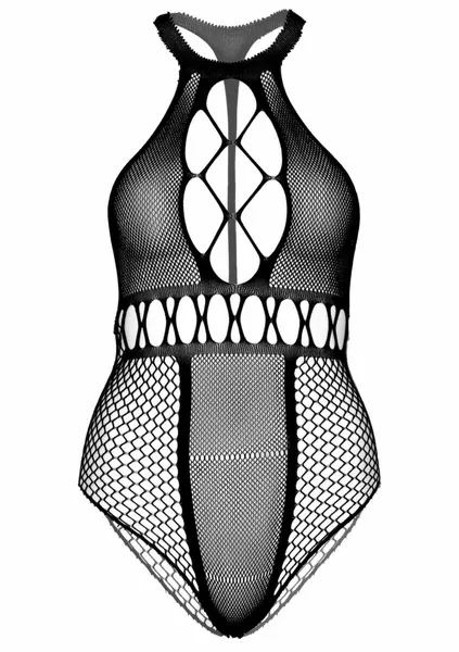 Plus Seamless Halter Bodysuit - Multi Net, T-Strap, Black, One Size