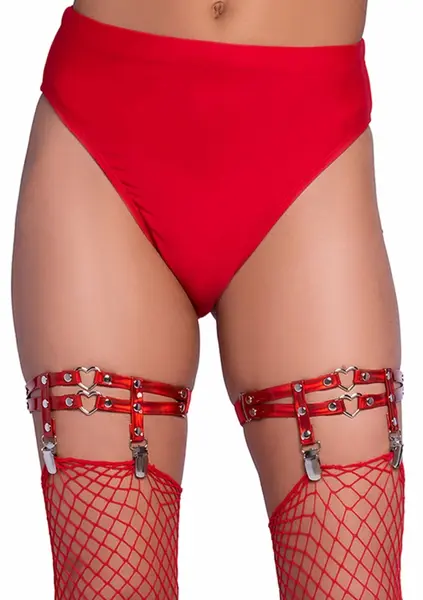 Leg Avenue Studded Thigh High Garter Mini Hearts Red Adjustable