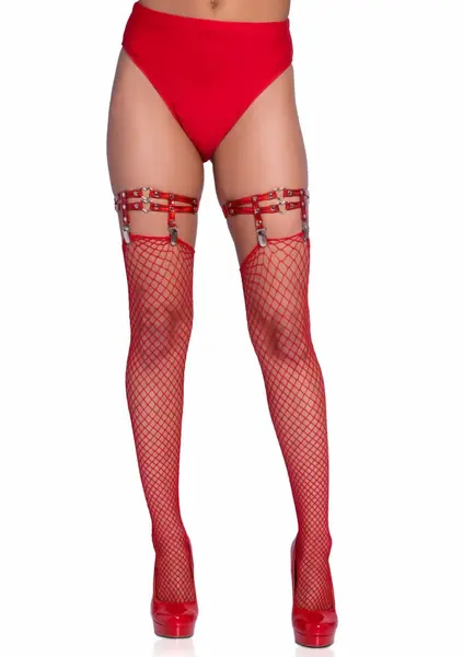 Leg Avenue Studded Thigh High Garter Mini Hearts Red Adjustable