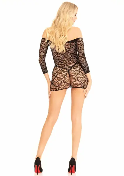 Leg Avenue Mini Dress Heart Net Keyhole Tie Front Black One Size