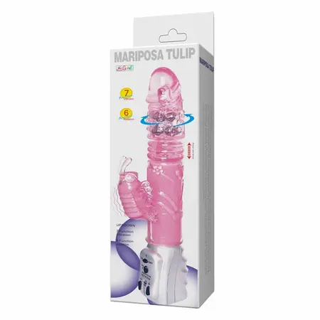 Butterfly Tulip въртящ се вибратор с движение нагоре-надолу, розов, 29,5 см
