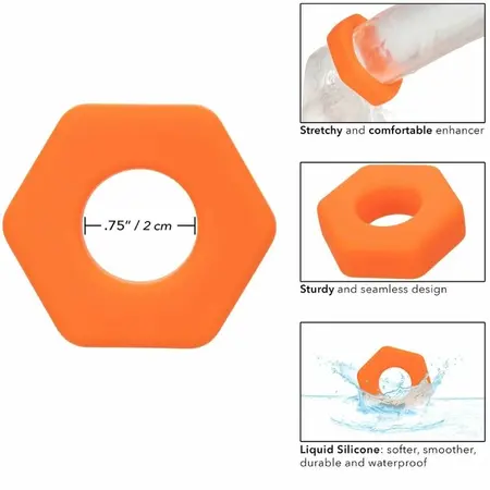 CalExotics Alpha Prolong Liquid Silicone Hexagonal Ring Orange 2 cm