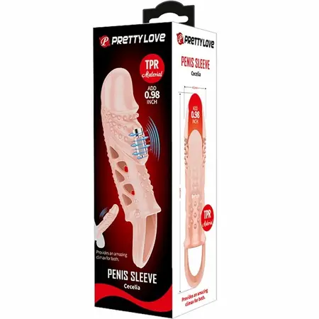Pretty Love Cecelia Vibrating Extension Sleeve Natural TPR Adjustable Fit