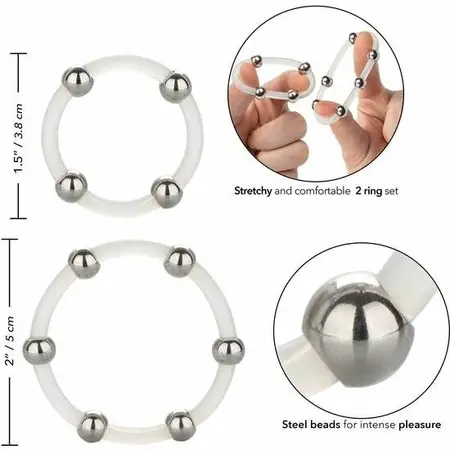 CalExotics Steel Beaded Silicone Ring Set L & XL - Durable System