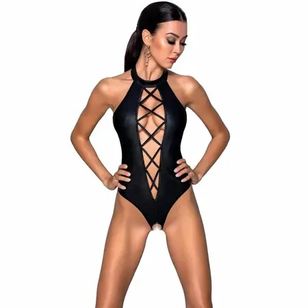 PASSION Nancy Eco Leather Black Body L/XL - Modern Strappy Design