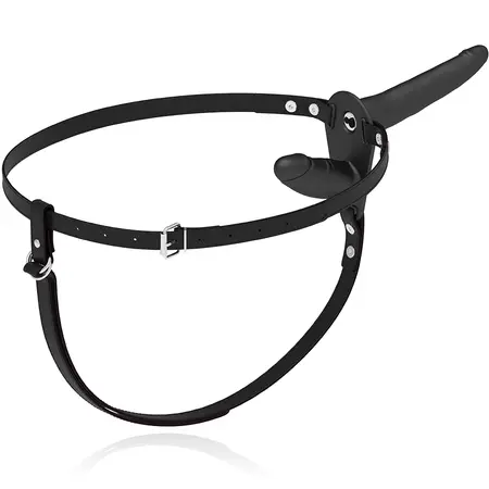 Fetish Submissive Adjustable Harness Double Motor Black Silicone System 15/8cm