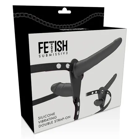 Fetish Submissive Adjustable Harness Double Motor Black Silicone System 15/8cm