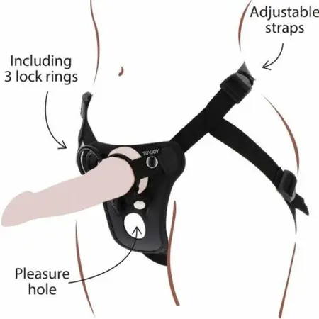 Get Real Pleasure Harness Black - Adjustable Comfort System, 3 Silicone Rings