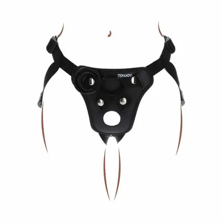 Get Real Pleasure Harness Black - Adjustable Comfort System, 3 Silicone Rings