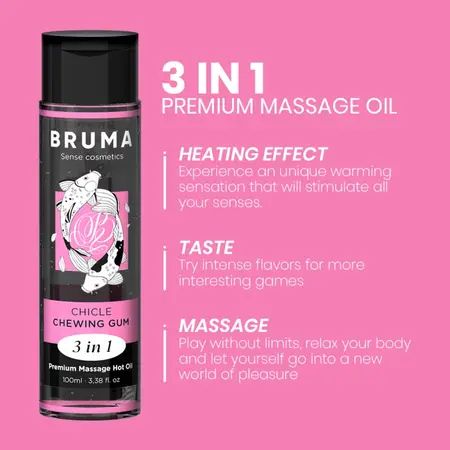 BRUMA Premium 3-in-1 Massage Oil Chewing Gum Scent 100 ml Vegan Formula