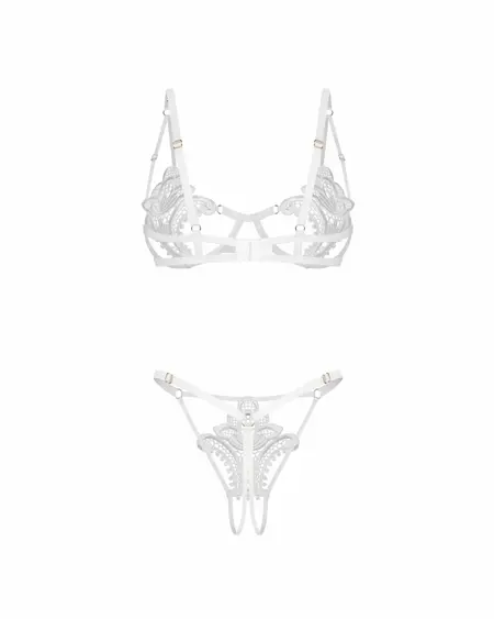 Obsessive Luise Sublim 2-Piece White Lingerie Set with Lace Accents