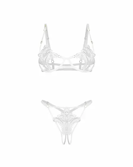 Obsessive Luise Sublim 2-Piece White Lingerie Set with Lace Accents