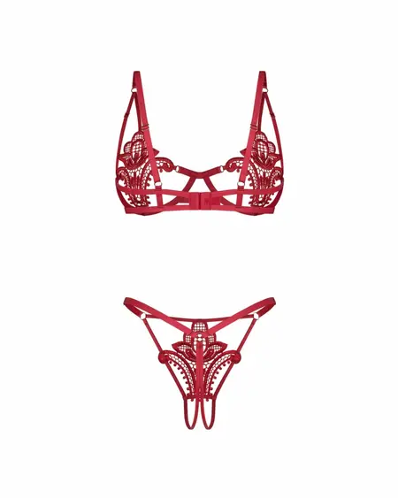 Obsessive Luise Sublim 2-Piece Lingerie Set Red Lace Adjustable