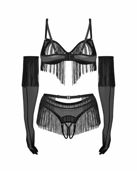 Obsessive Rossay 4-Piece Lingerie Set Black - Open Design & Tassels