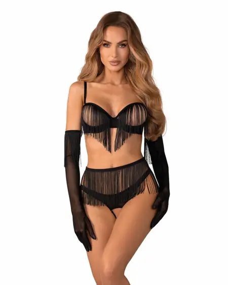 Obsessive Rossay 4-Piece Lingerie Set Black - Elegant Open Design