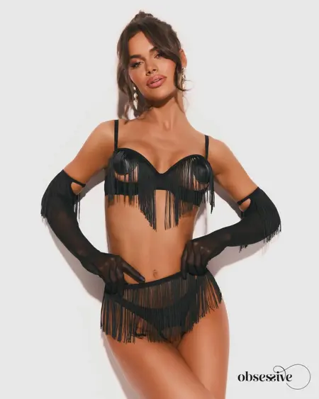 Obsessive Rossay 4-Piece Lingerie Set Black - Elegant Open Design