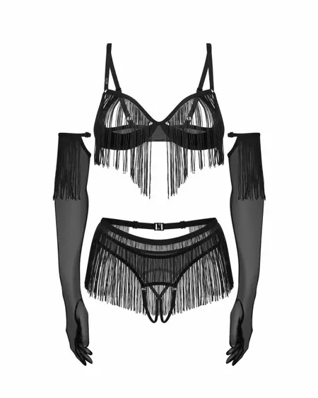 Obsessive Rossay 4-Piece Lingerie Set Black - Elegant Open Design