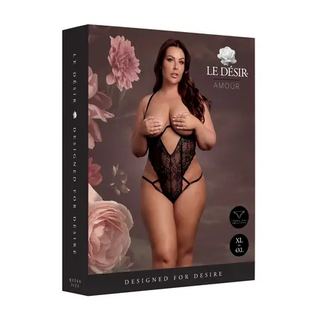 Obsessive Bodysuit Model 8714273043801 Plus Size Lace Open Cup Black