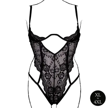 Obsessive Bodysuit Model 8714273043801 Plus Size Lace Open Cup Black