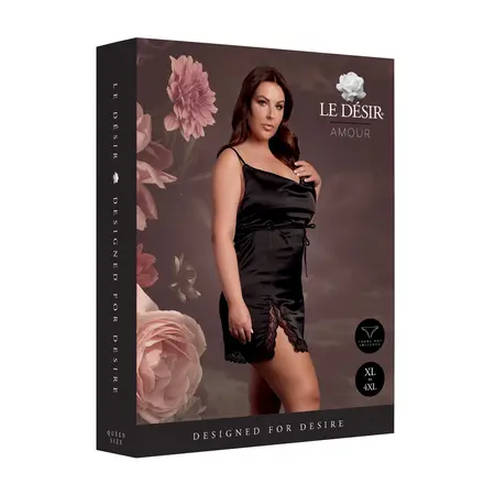 Obsessive Plus Size Silk Dress Black with Criss Cross Back and Slit