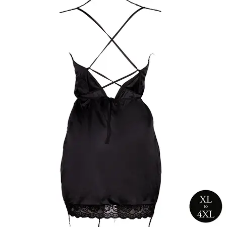 Obsessive Plus Size Silk Dress Black with Criss Cross Back and Slit