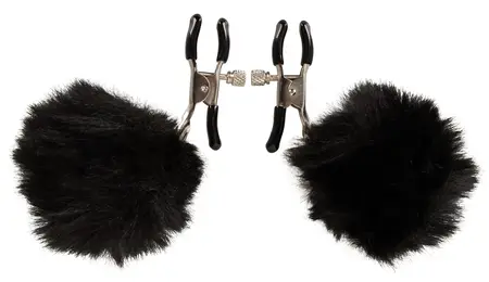 Magic Shiver Adjustable Nipple Clamps with Black Pom Pom Accents