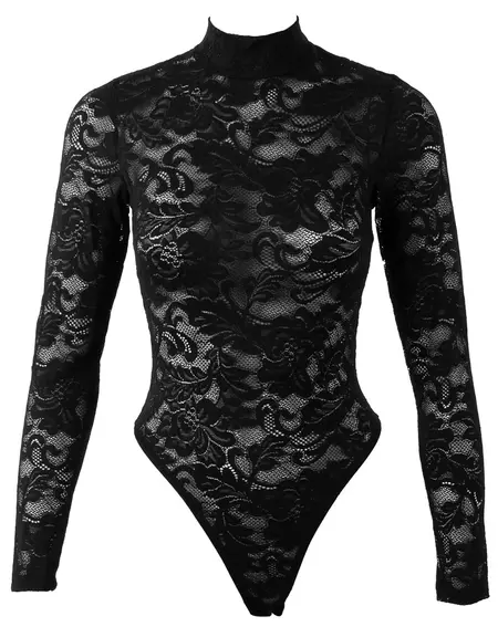 Cottelli LINGERIE Lace Body Black M - Elegant Long Sleeve Bodysuit