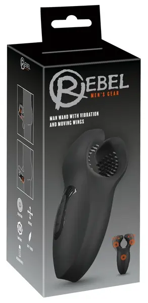 Rebel Man Wand Intimate Stimulator with Vibrating Moving Wings, Black