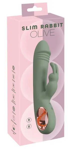 You2Toys Slim Rabbit Olive Dual Vibrator, 10 Modes, Waterproof, Silicone