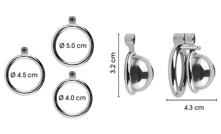 Fetish Collection Mini Cock Cage Metal Chastity Device Set, Silver, 4.3 cm