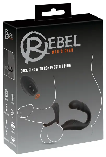 Rebel RC Prostate Plug & Dual Support Ring Set, Silicone, Black
