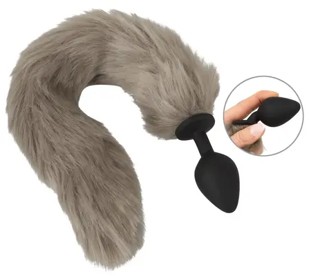 You2Toys Fluffy Tail Plug Grey - Silicone Model with Soft Faux Fur, 45 cm