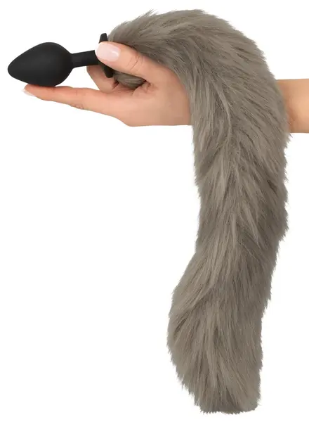 You2Toys Fluffy Tail Plug Grey - Silicone Model with Soft Faux Fur, 45 cm