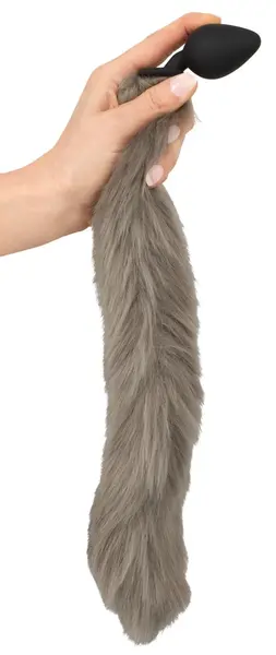 You2Toys Fluffy Tail Plug Grey - Silicone Model with Soft Faux Fur, 45 cm