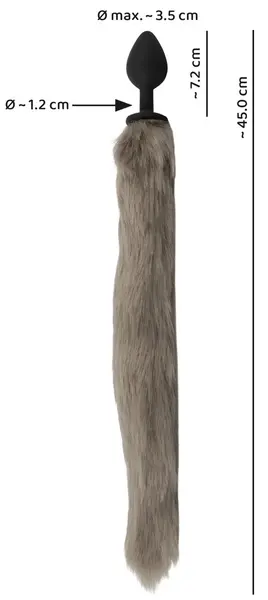 You2Toys Fluffy Tail Plug Grey - Silicone Model with Soft Faux Fur, 45 cm