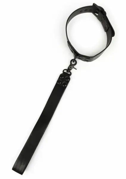 AVANZA VANTAGE 8 Signature Collar & Short Leash Black PU Leather