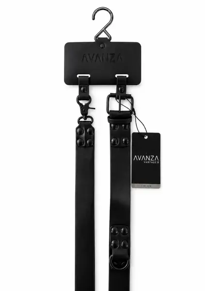 AVANZA VANTAGE 8 Signature Collar & Short Leash Black PU Leather