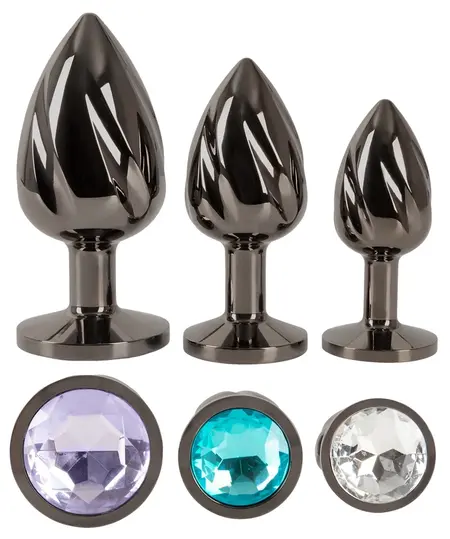 ANOS Diamond Trio комплект спираловидни метални анални разширители с кристали, 3 размера