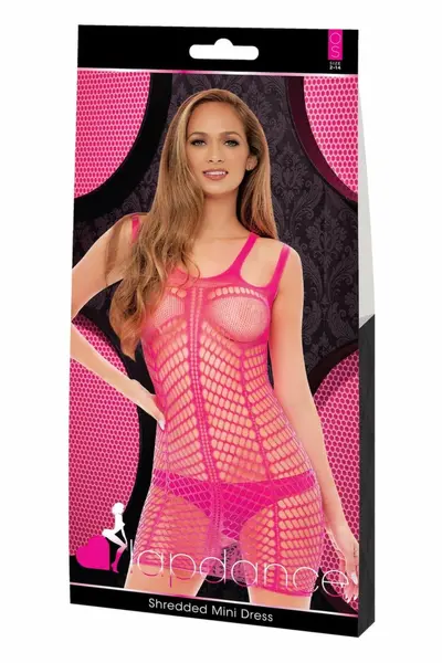 Lapdance Shredded Mini Dress Pink OS - Stretch Nylon-Spandex Mesh