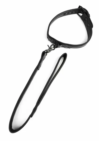 AVANZA VANTAGE 8 Signature Collar & Leash Black PU Leather Set