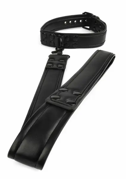 AVANZA VANTAGE 8 Signature Collar & Leash Black PU Leather Set