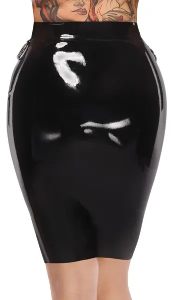 LateX Skirt S - Black Latex, Knee-Length with Metal Rings