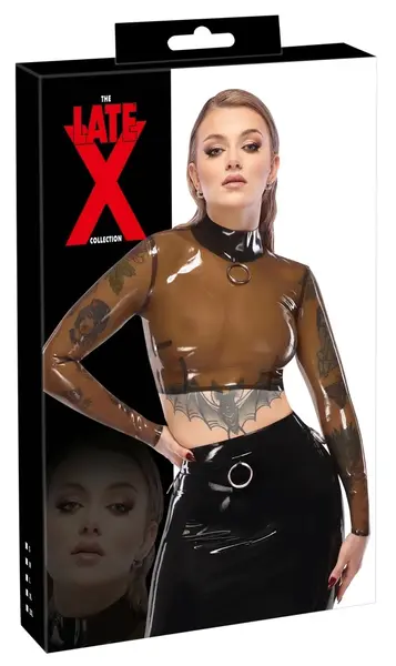 LateX Crop Top 2XL Transparent Smoky Long Sleeve with Metal Detail