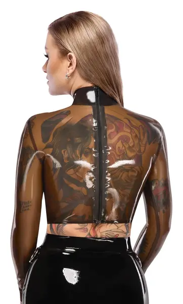 LateX Crop Top 2XL Transparent Smoky Long Sleeve with Metal Detail