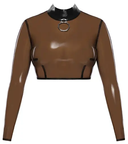 LateX Crop Top L - Smoky Transparent, Long Sleeve, Stand-up Collar