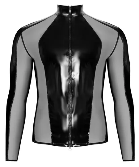 Black Level Men’s Vinyl Shirt M - Shiny Finish & Mesh Details